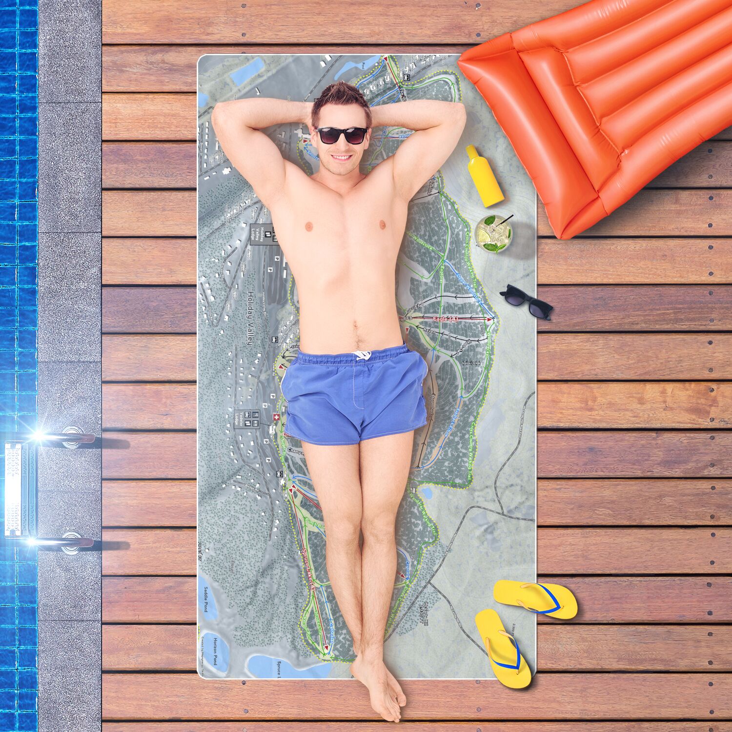 Holiday Valley, New York Ski Resort Map Printed Beach Towel - Powderaddicts