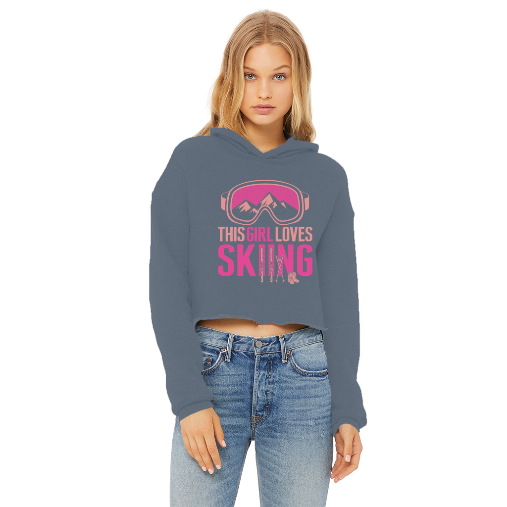 This Girl Loves Skiing Ladies Cropped Raw Edge Hoodie - Powderaddicts