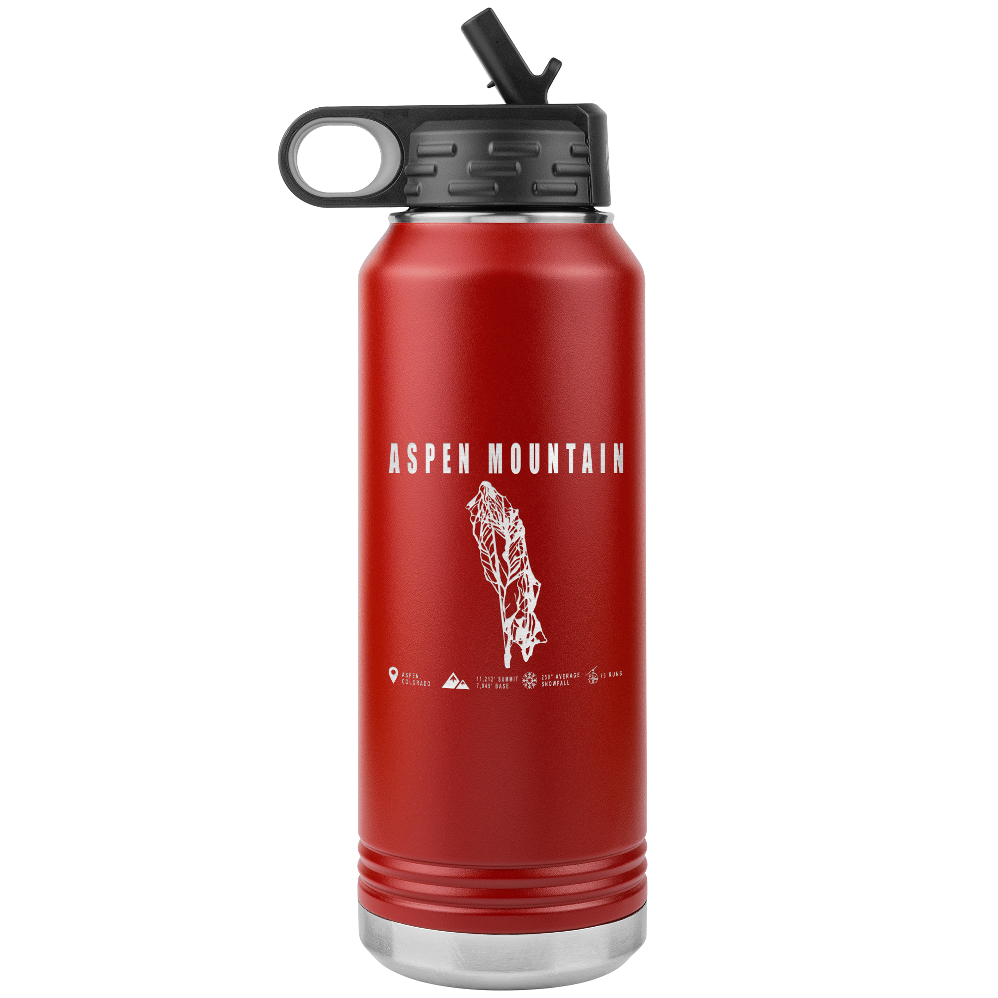 Aspen Mountain Colorado Ski Trail Map 32oz Water Bottle Tumbler - Powderaddicts