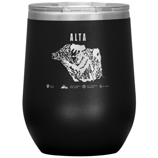 Alta,Utah Ski Trail Map Wine 12oz Tumbler - Powderaddicts