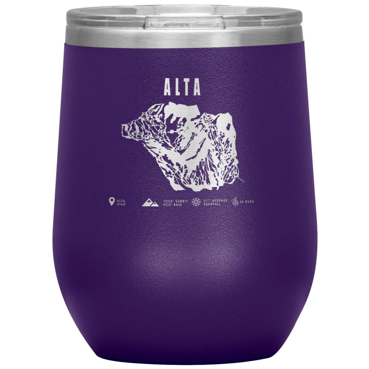 Alta,Utah Ski Trail Map Wine 12oz Tumbler - Powderaddicts