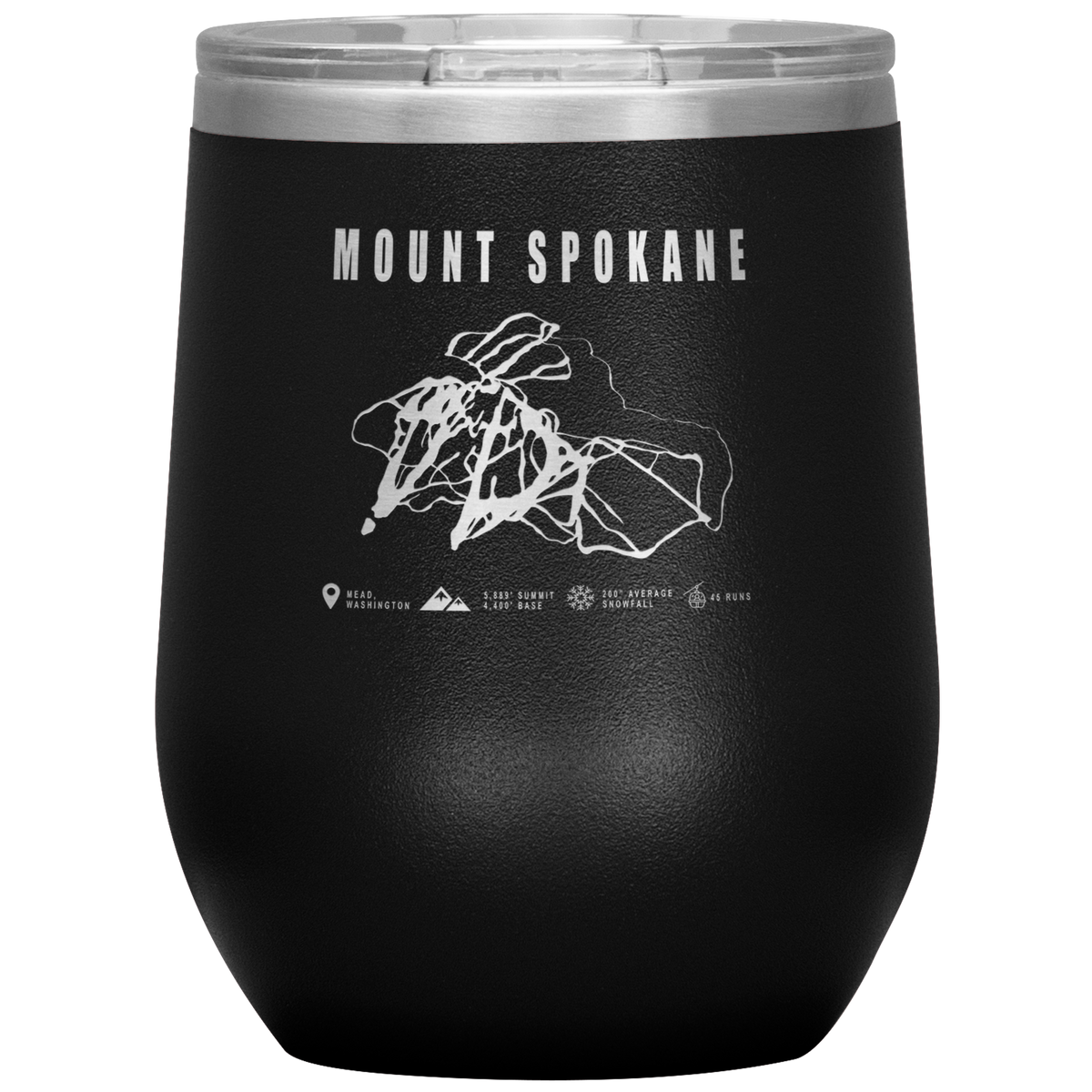 Mount Spokane, Washington Ski Trail Map Wine 12oz Tumbler