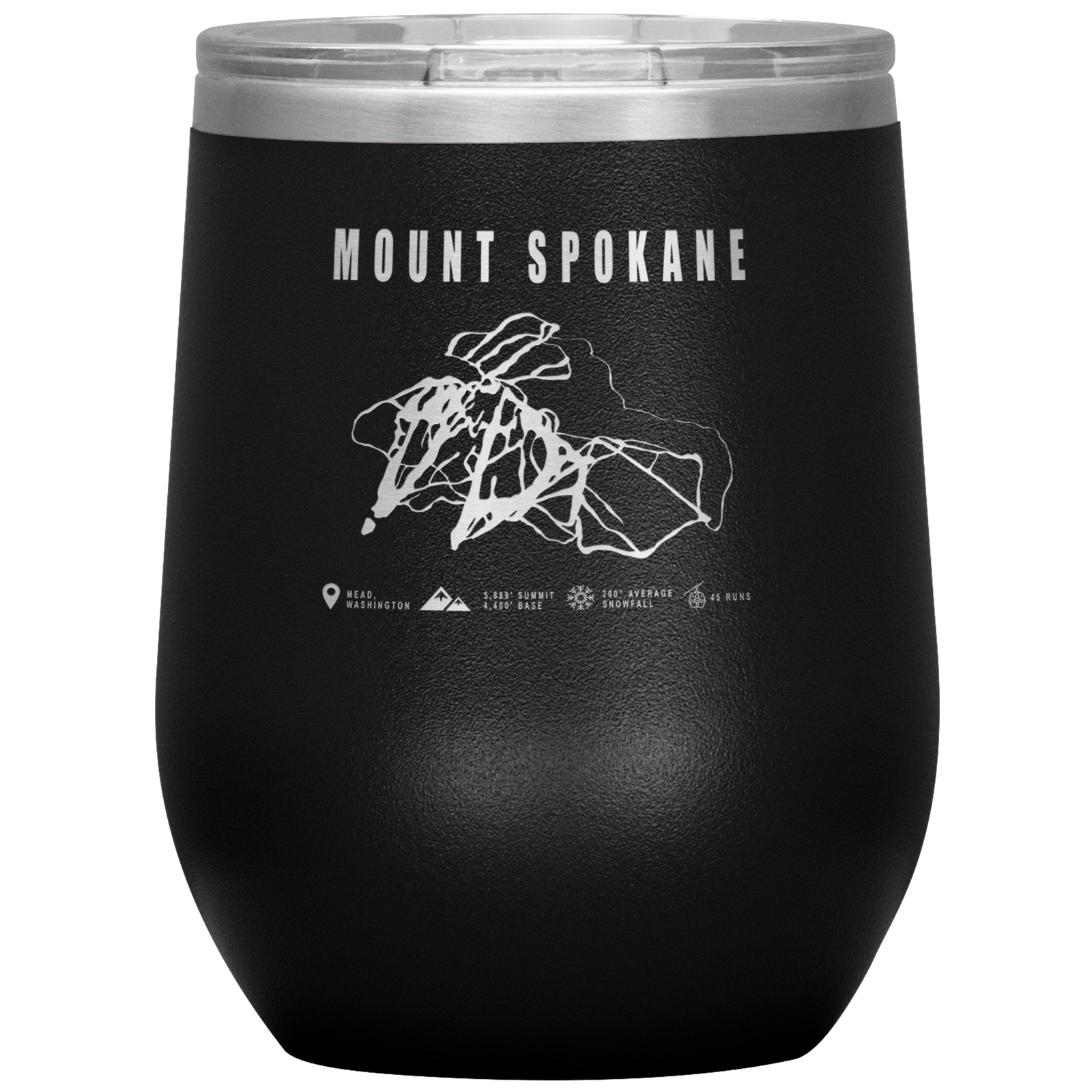 Mount Spokane, Washington Ski Trail Map Wine 12oz Tumbler - Powderaddicts