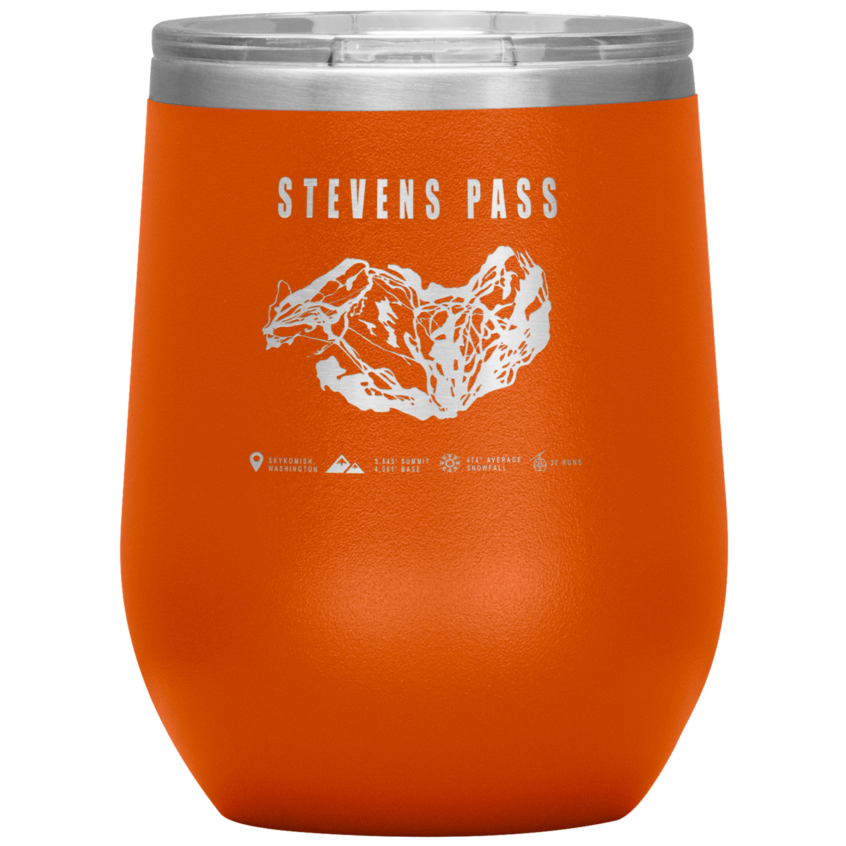 Stevens Pass, Washington Ski Trail Map Wine 12oz Tumbler - Powderaddicts