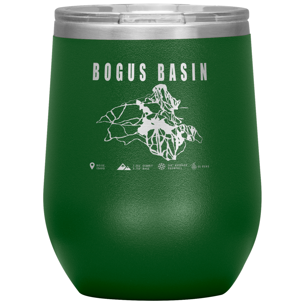 Bogus Basin Idaho Ski Trail Map Wine 12oz Tumbler - Powderaddicts