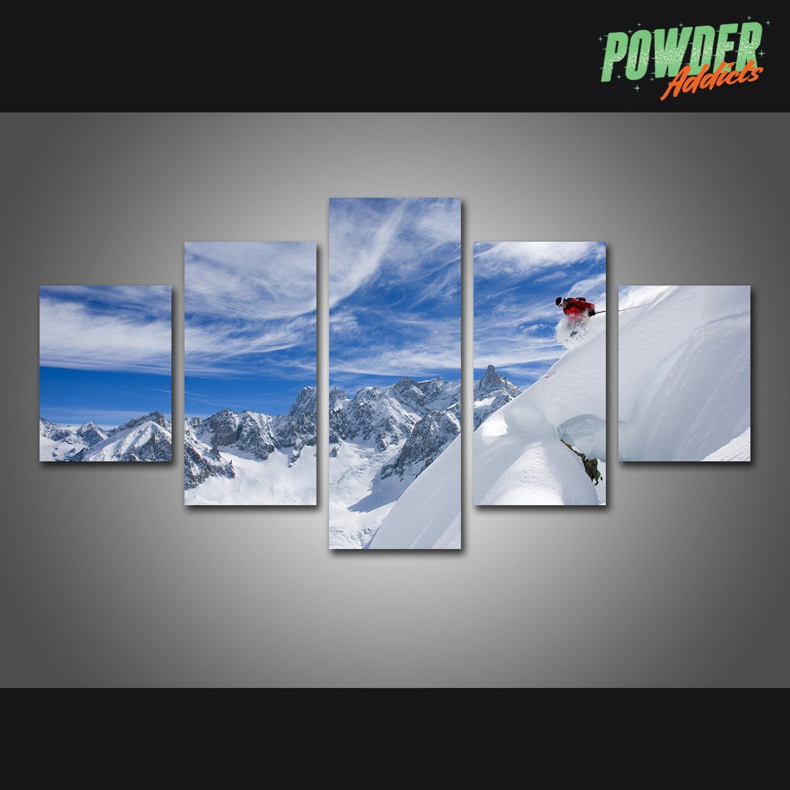 Skis and Sky 5 Piece Canvas - Powderaddicts