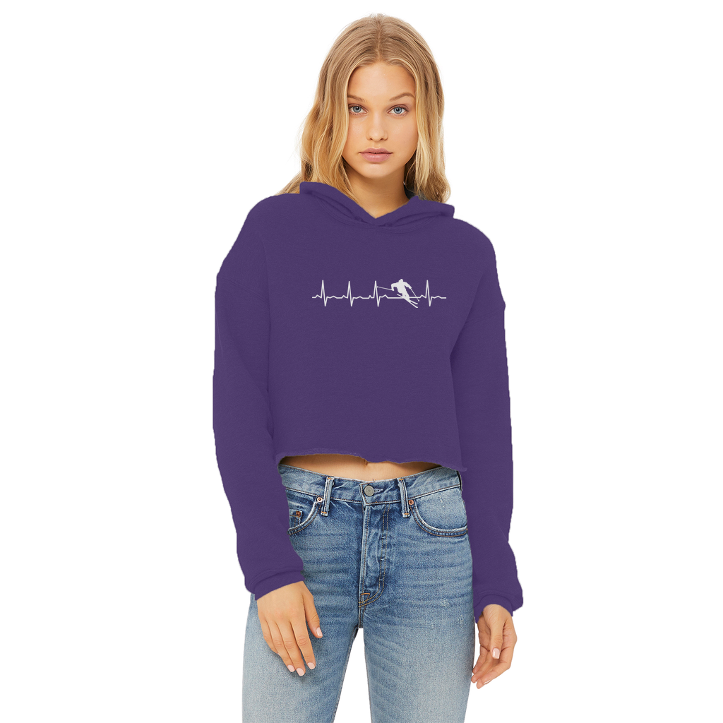 Ski Heartbeat Ladies Cropped Raw Edge Hoodie - Powderaddicts