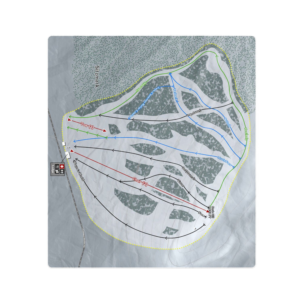 Sitzmark, Washington Ski Resort Map Printed Beach Towel - Powderaddicts