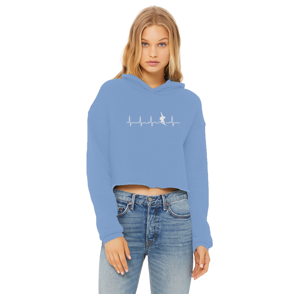 Snowboard Heartbeat Ladies Cropped Raw Edge Hoodie - Powderaddicts