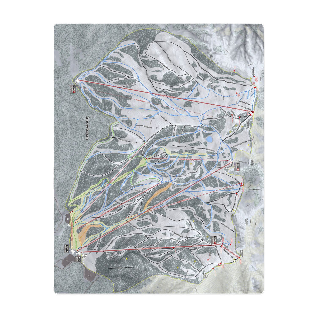 Snowbasin, Utah Ski Resort Map Printed Beach Towel - Powderaddicts