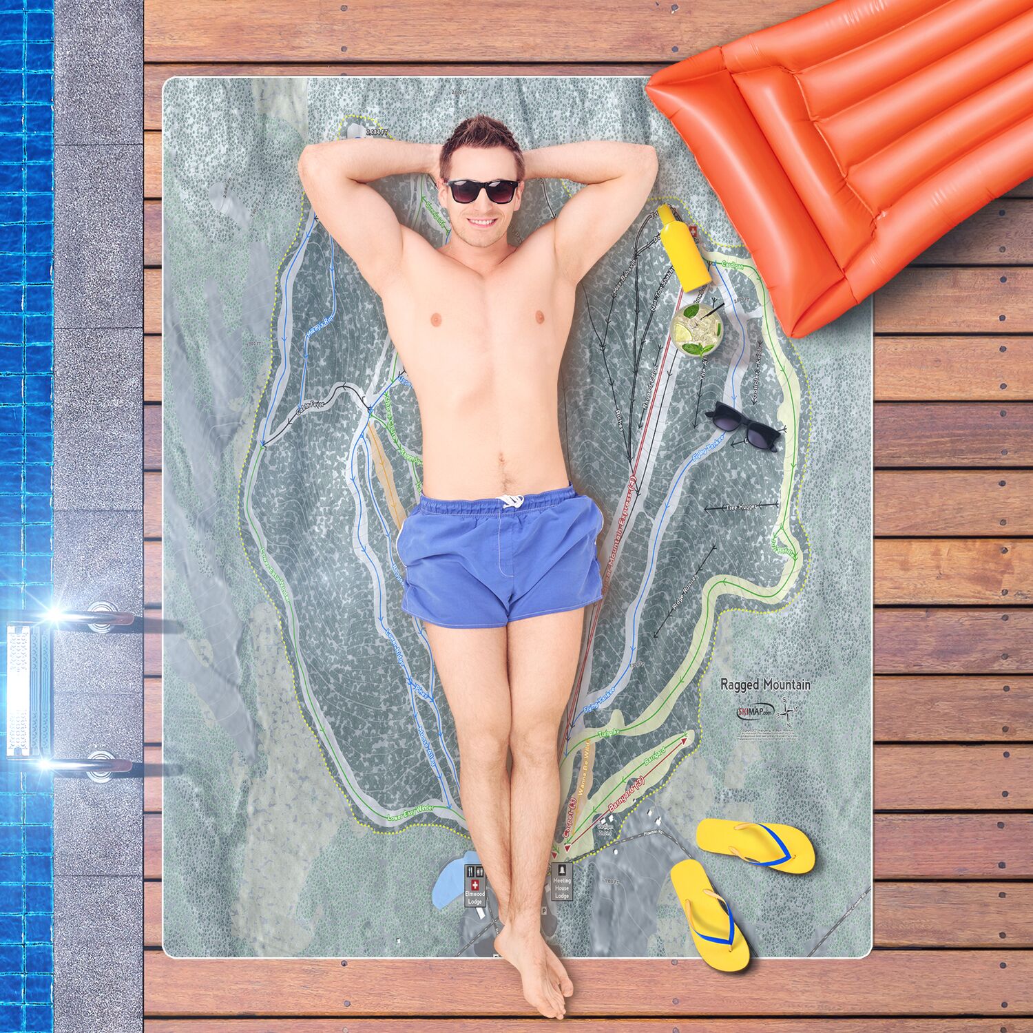 Ragged Mountain, New Hampshire Ski Resort Map Printed Beach Towel - Powderaddicts