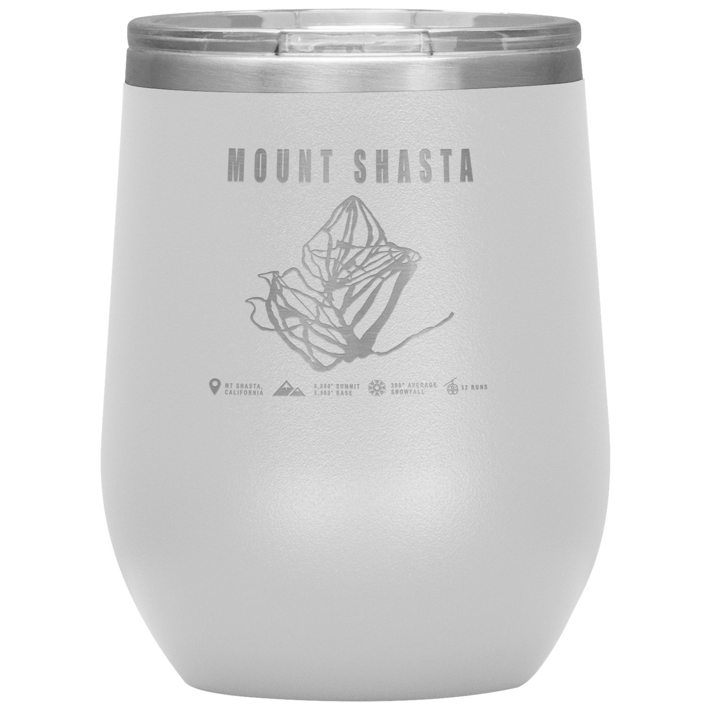 Mount Shasta, California Ski Trail Map Wine 12oz Tumbler - Powderaddicts
