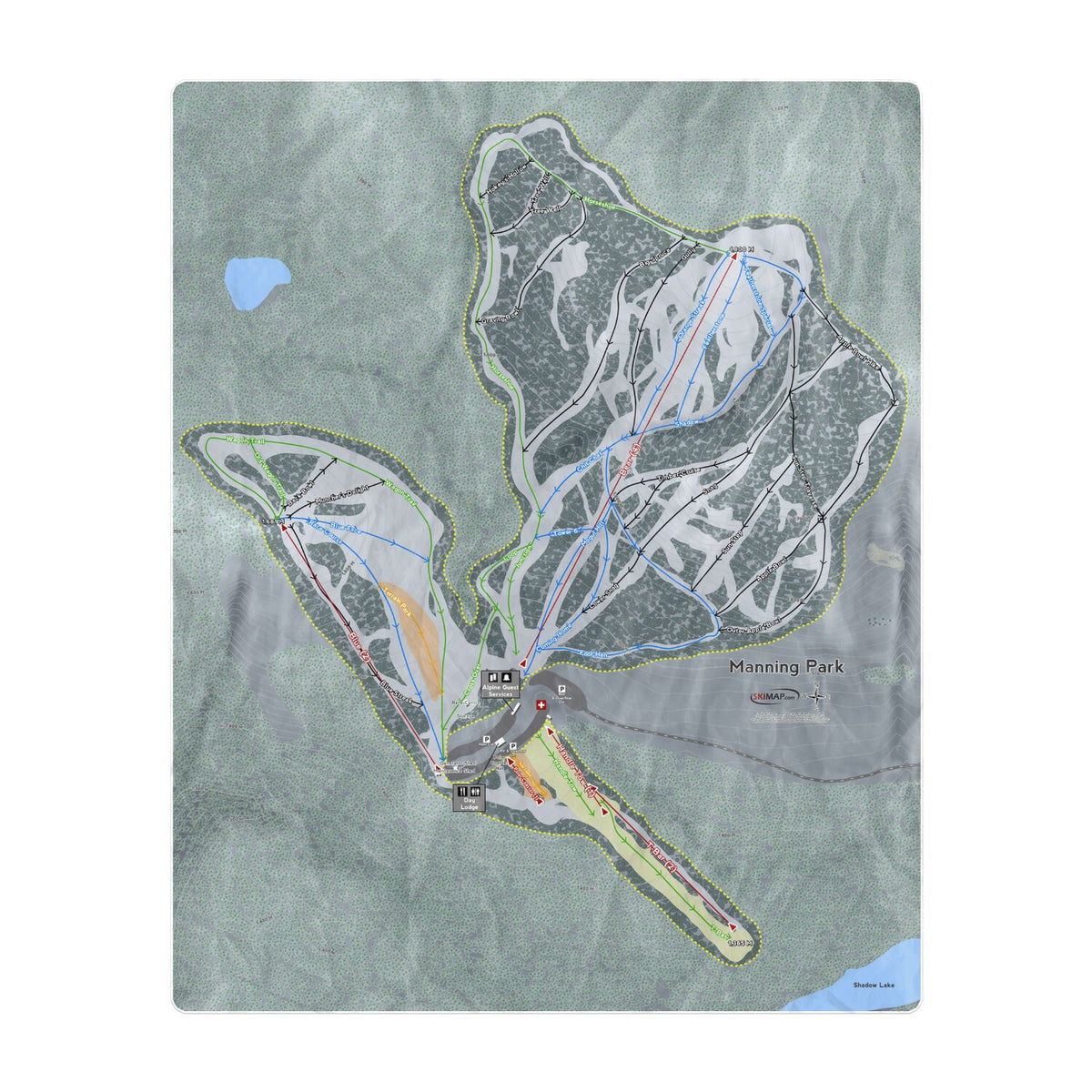Manning Park, British Columbia Ski Resort Map Printed Beach Towel - Powderaddicts