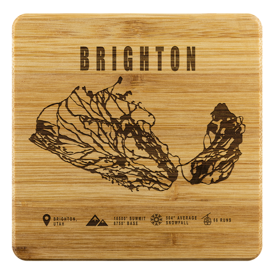 Brighton,Utah Ski Trail Map Bamboo Coaster - Powderaddicts