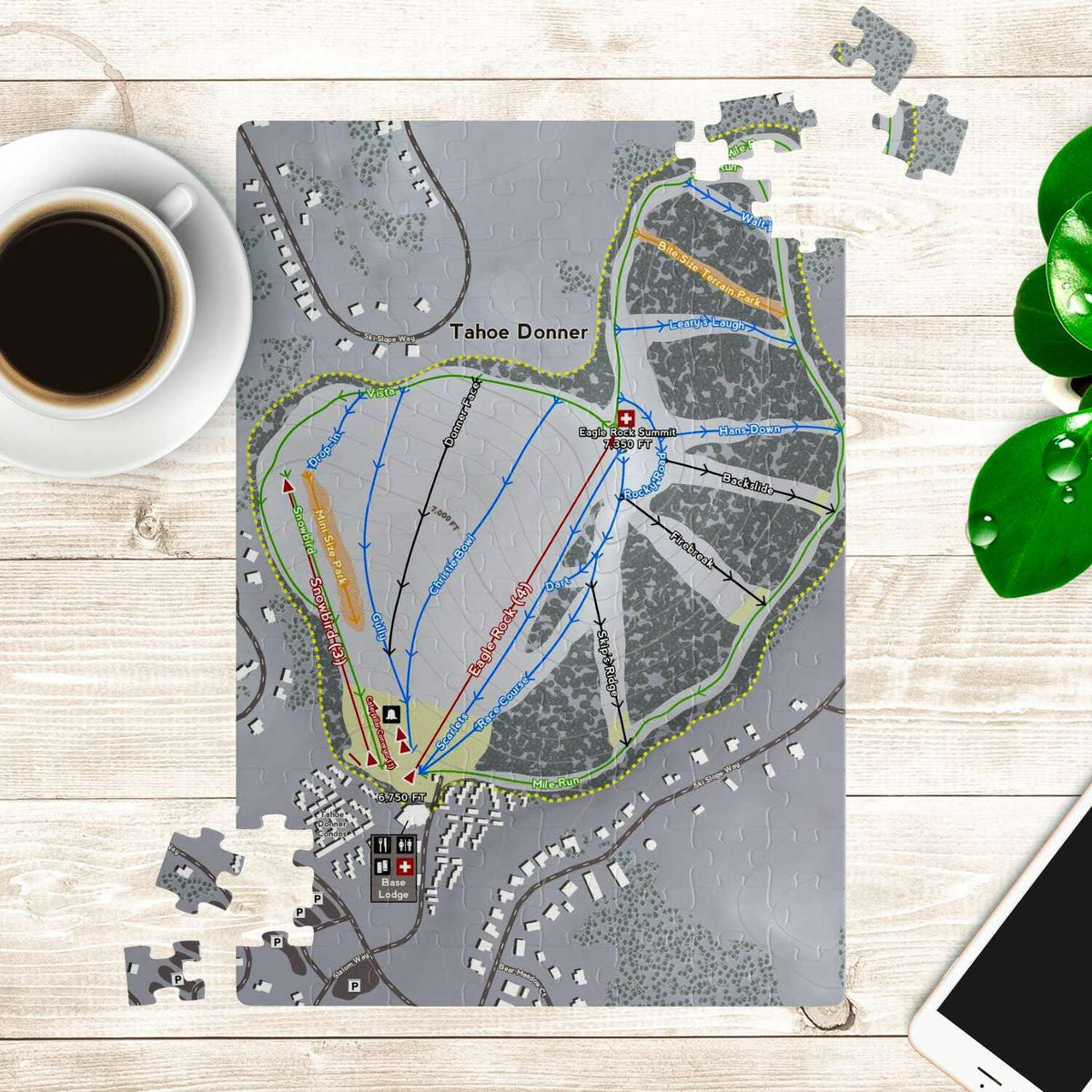 Tahoe Donner, California Ski Trail Map PUzzle - Powderaddicts