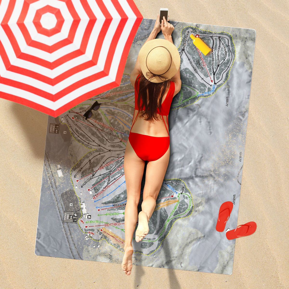 Welch Village, Minnesota Ski Resort Map Printed Beach Towel - Powderaddicts