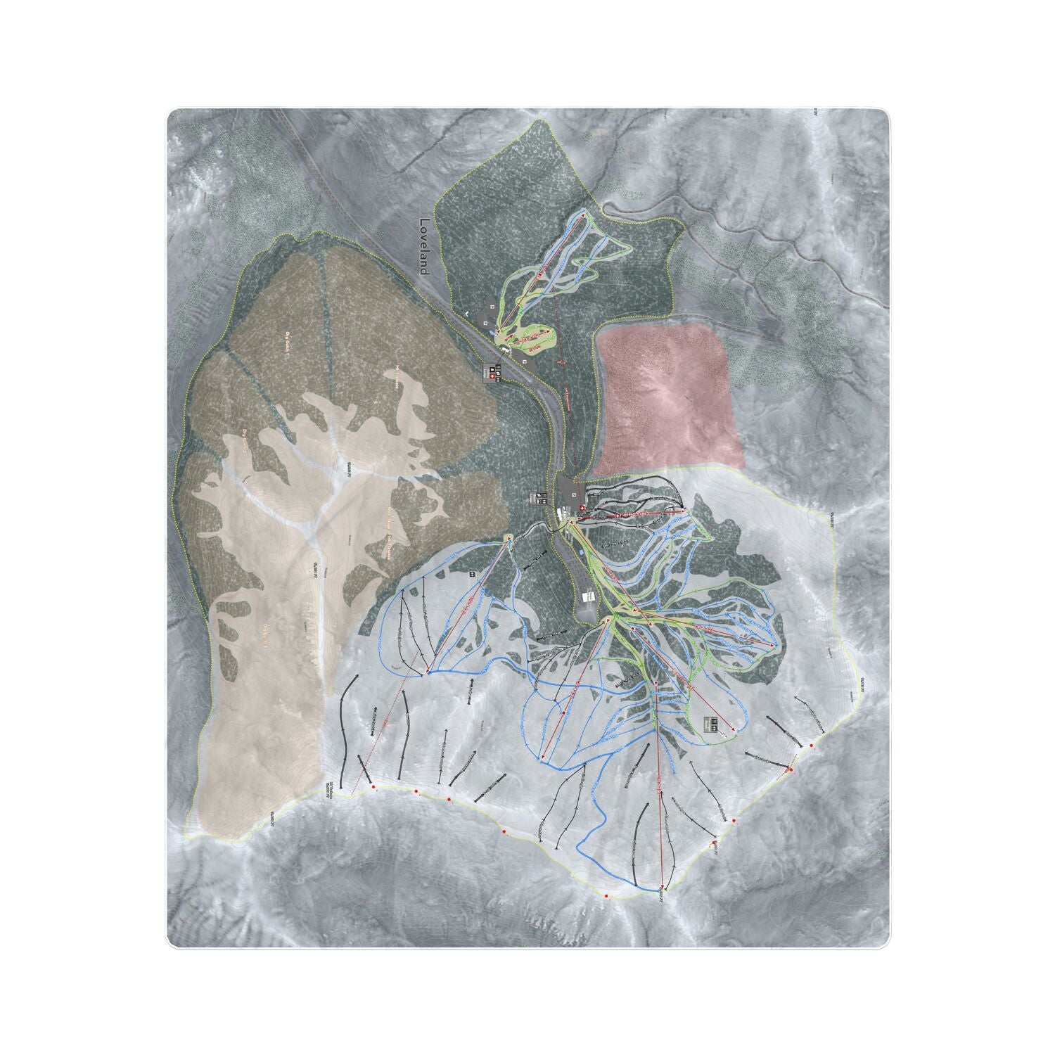 Loveland, Colorado Ski Resort Map Printed Beach Towel