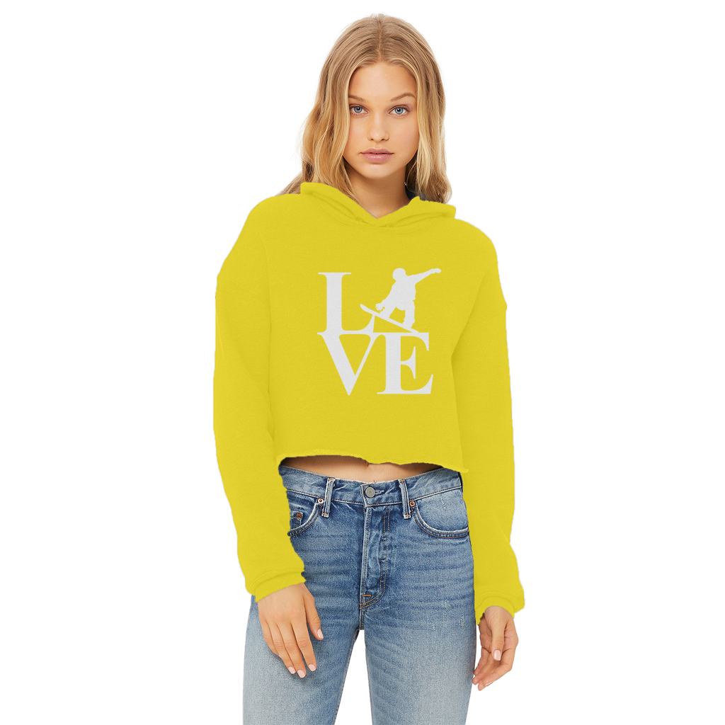 Love Snowboard Ladies Cropped Raw Edge Hoodie - Powderaddicts