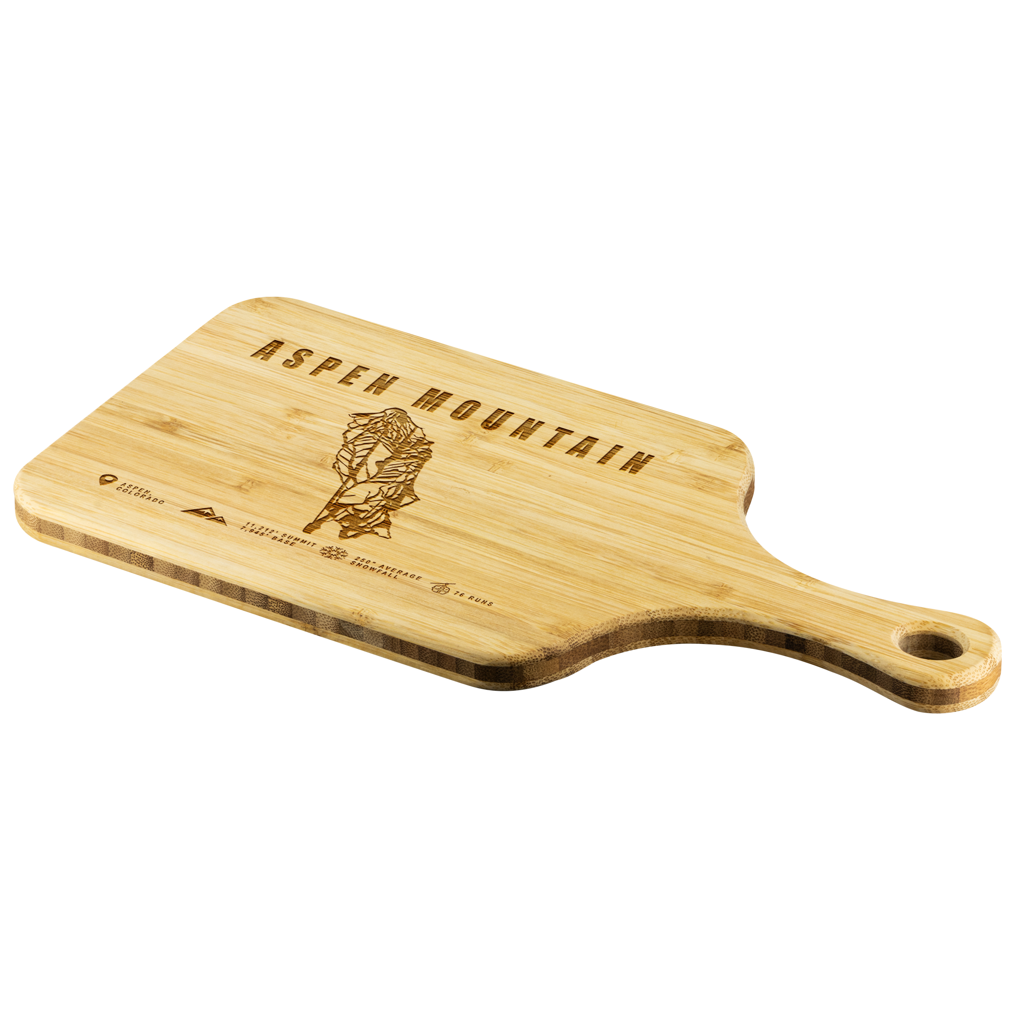 Aspen Mountain Colorado Ski Trail Map Bamboo Cutting Board With Handle - Powderaddicts