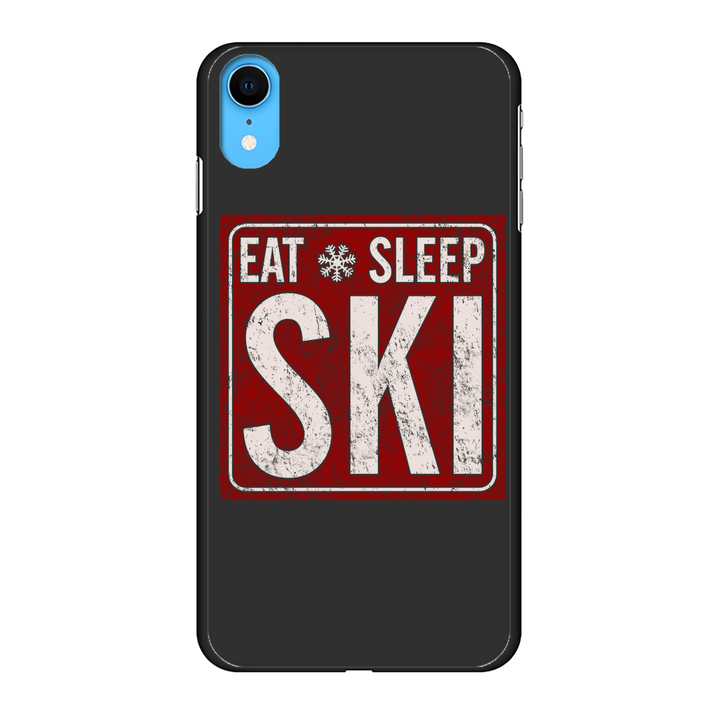 Eat Sleep Ski Back Printed Black Hard Phone Case - Powderaddicts