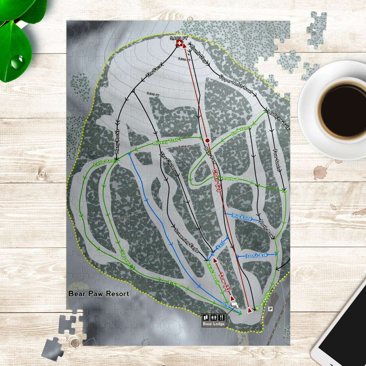 Bear Paw, Montana Ski Trail Map Puzzle - Powderaddicts