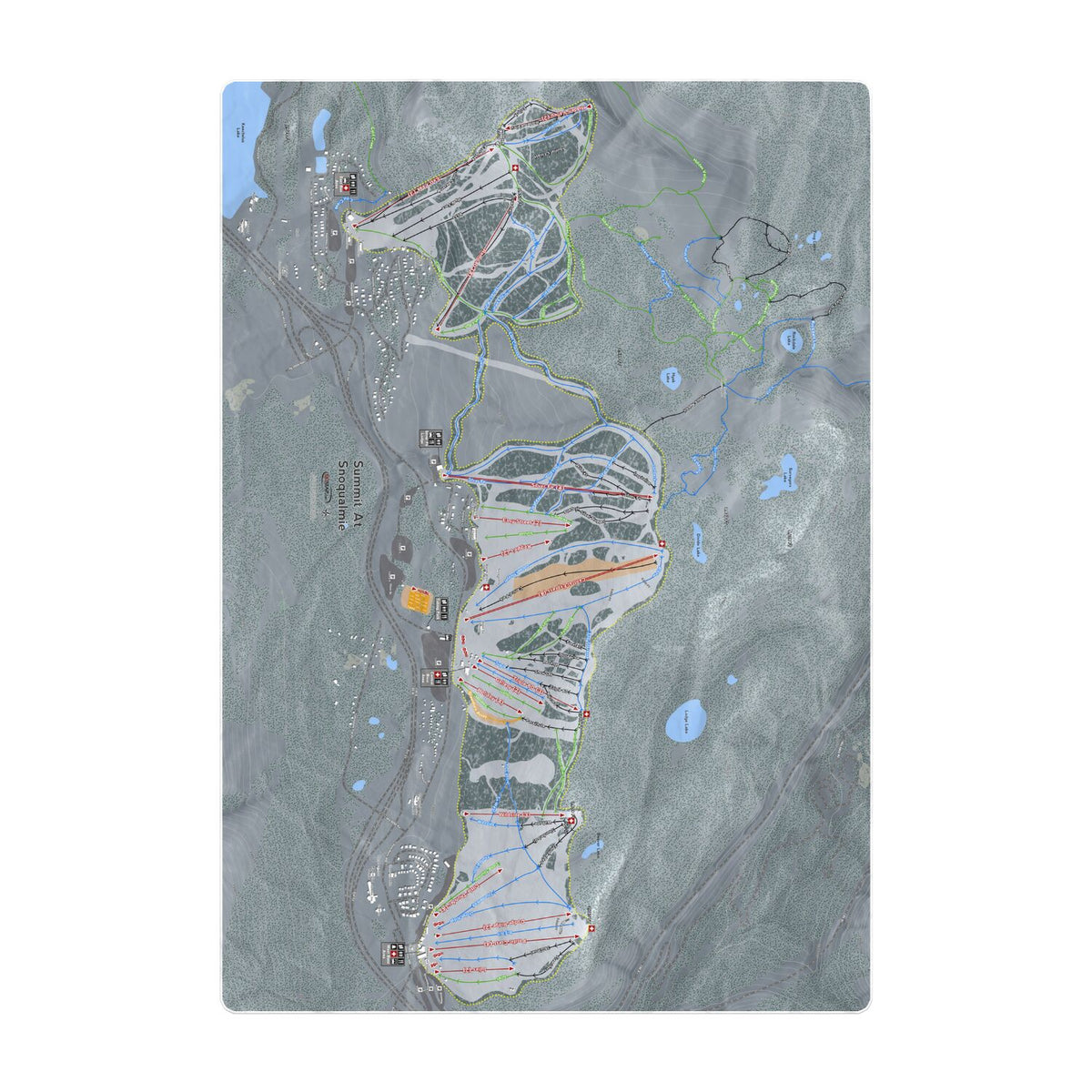 Summit At Snoqualmie, Washington Ski Resort Map Printed Beach Towel