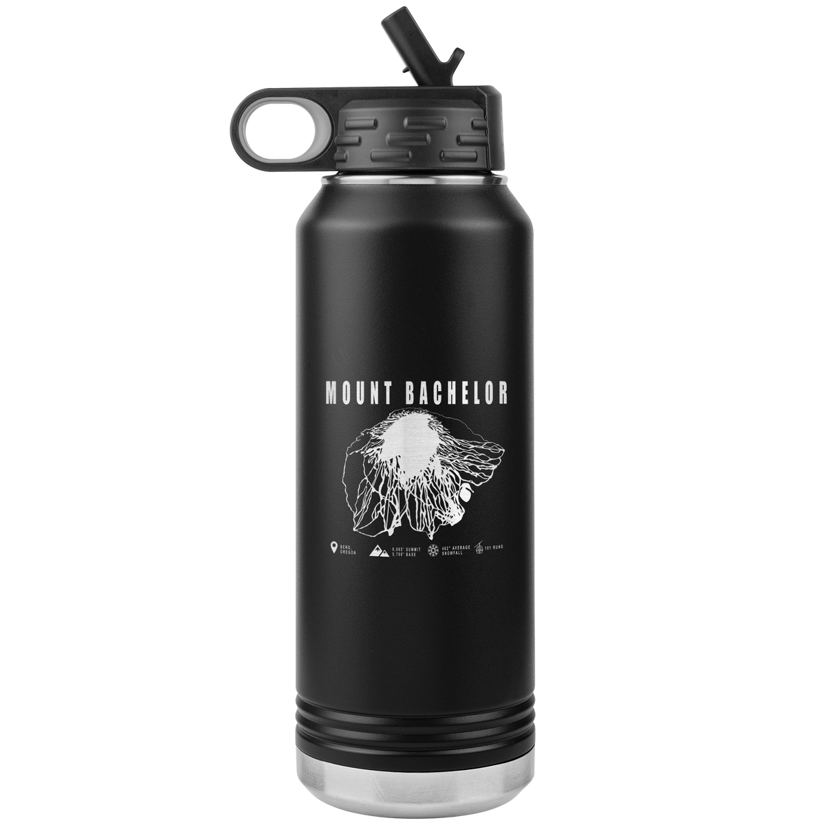 Mount Bachelor, Oregon Ski Trail Map 32oz Water Bottle Tumbler - Powderaddicts