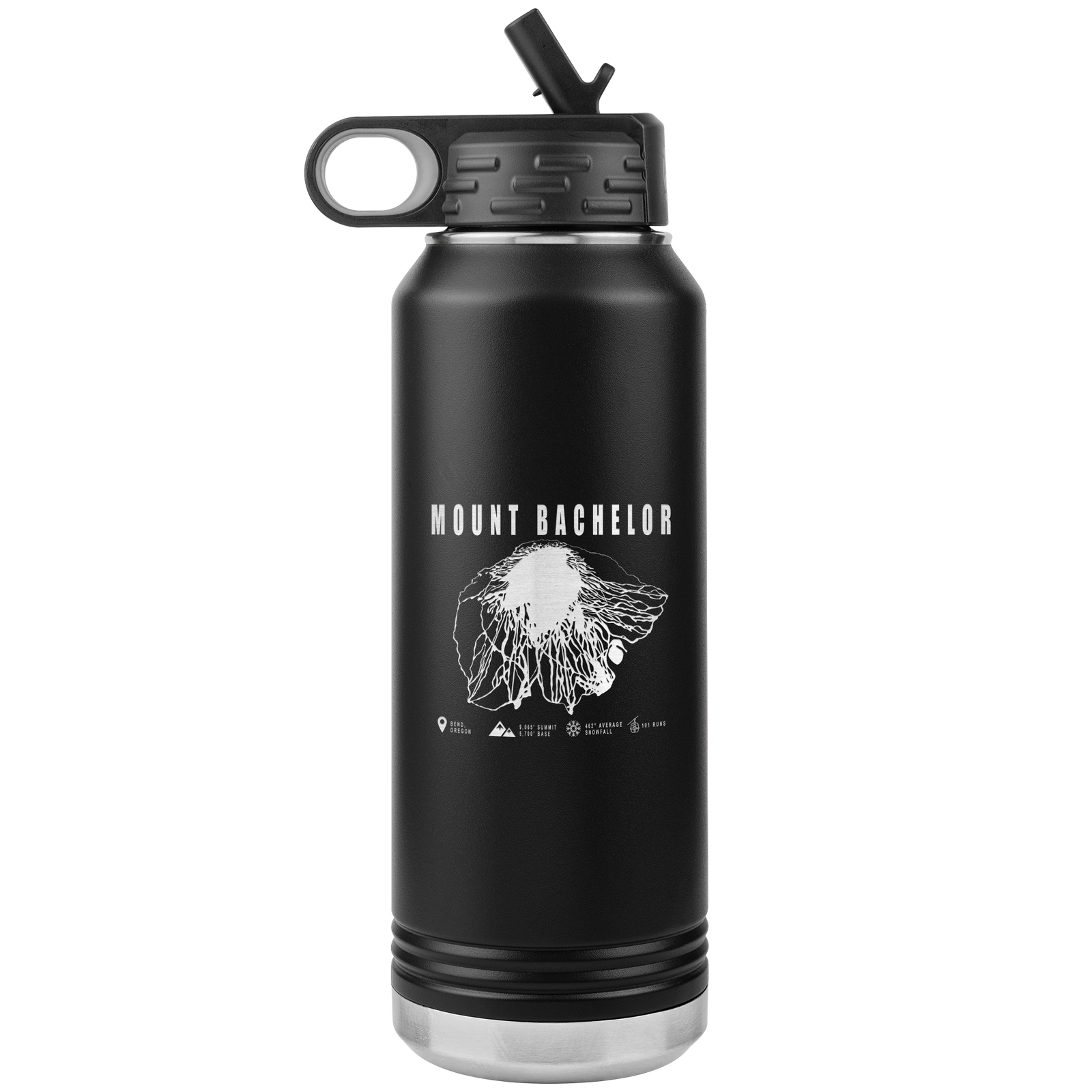 Mount Bachelor, Oregon Ski Trail Map 32oz Water Bottle Tumbler - Powderaddicts