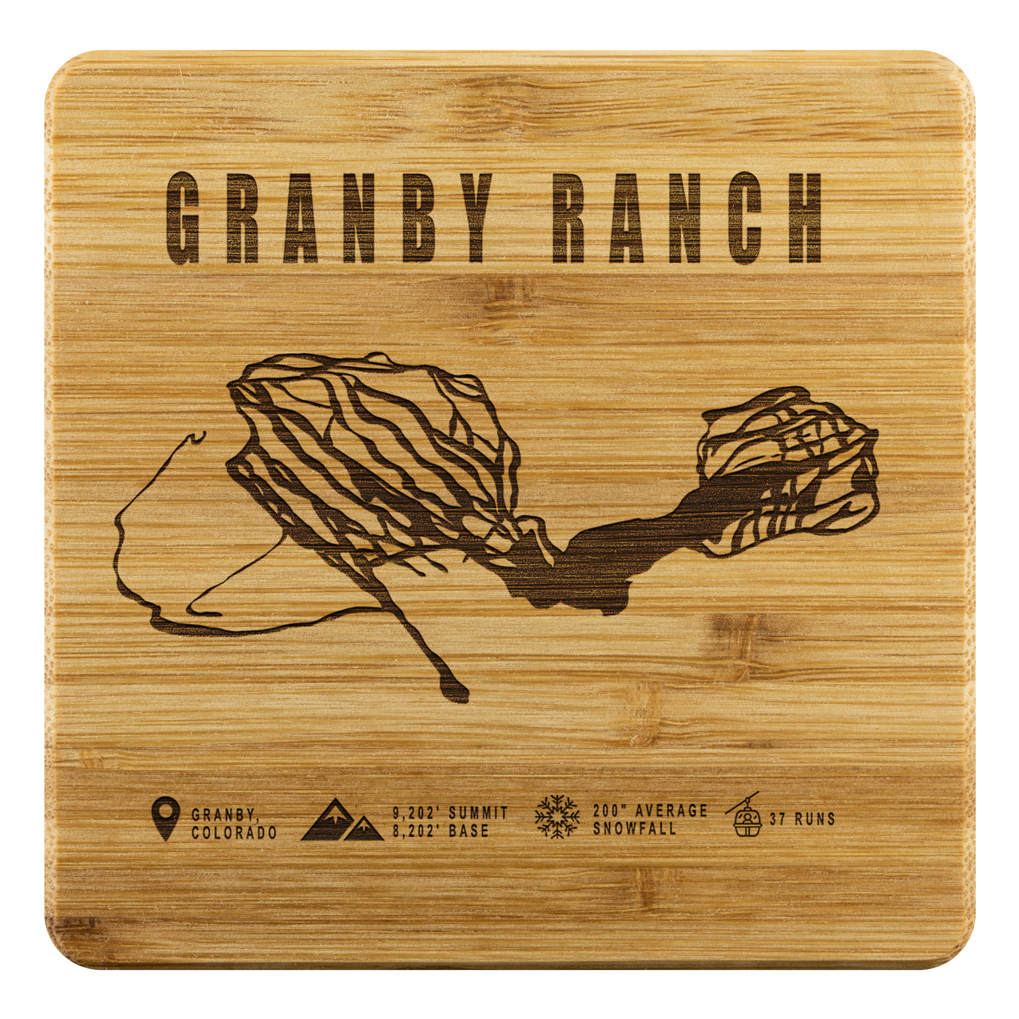 Granby Ranch Colorado Ski Trail Map Bamboo Coaster - Powderaddicts