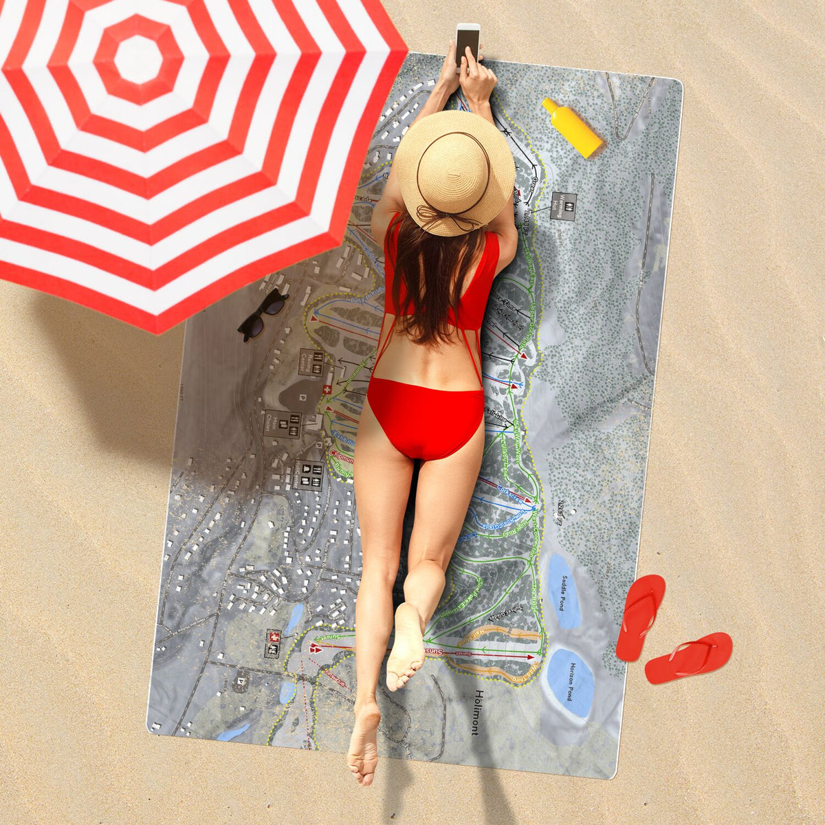 Holimont, New York Ski Resort Map Printed Beach Towel - Powderaddicts