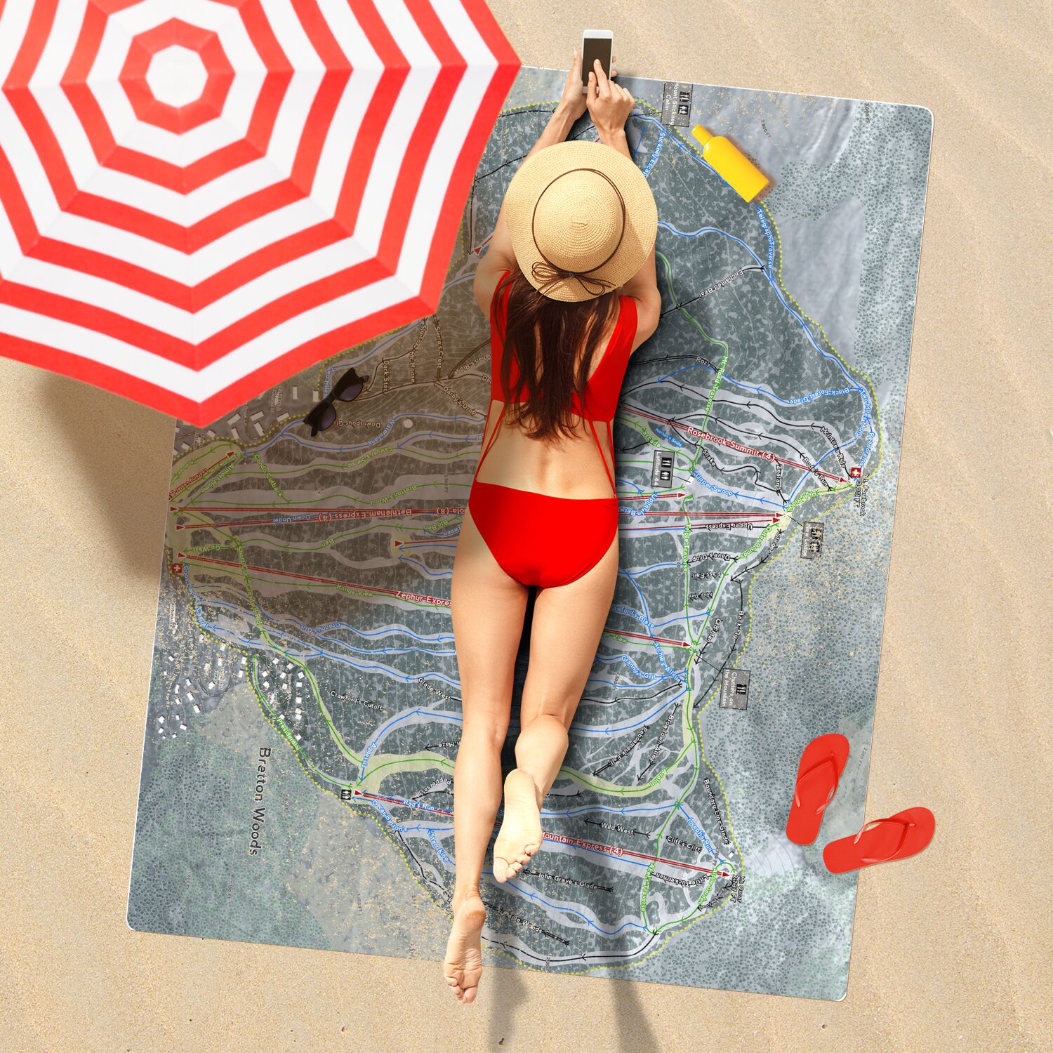 Bretton Woods, New Hampshire Ski Resort Map Printed Beach Towel - Powderaddicts