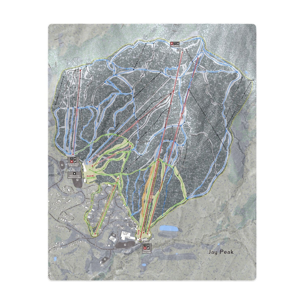 Jay Peak, Vermont Ski Resort Map Printed Beach Towel - Powderaddicts