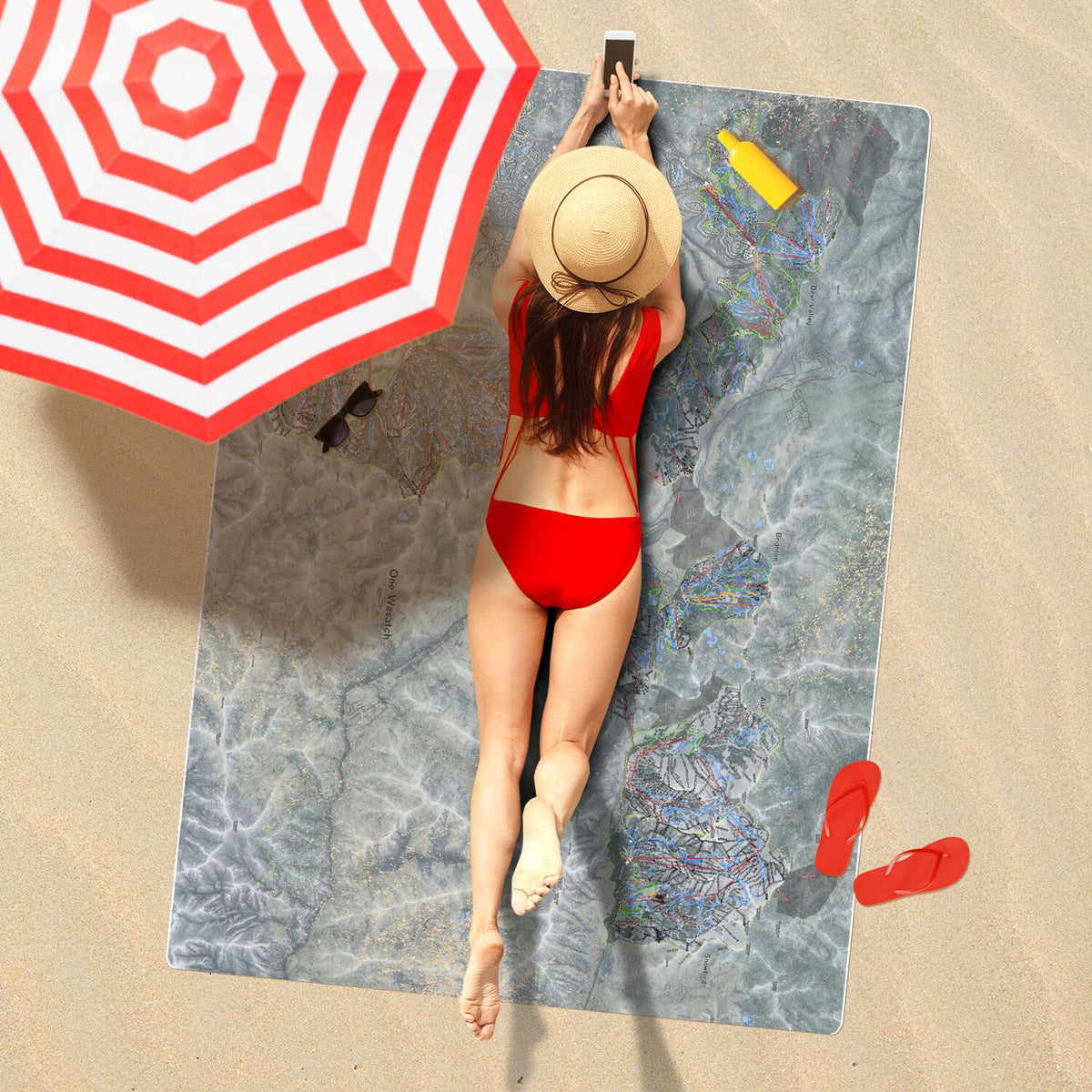 One Wasatch, Utah Ski Resort Map Printed Beach Towel - Powderaddicts