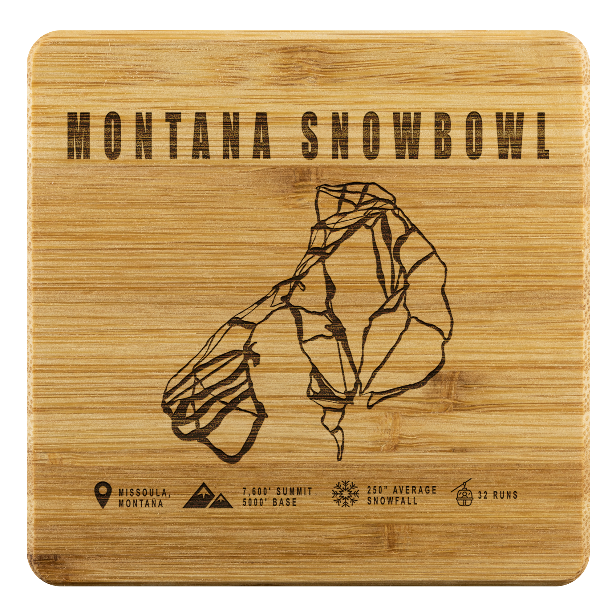 Montana Snowbowl, Montana Ski Trail Map Bamboo Coaster - Powderaddicts