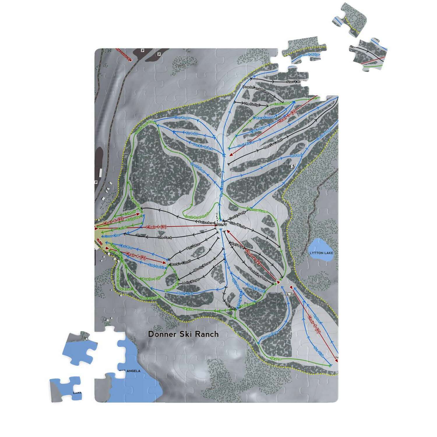 Donner Ski Ranch, California Ski Trail Map Puzzle - Powderaddicts