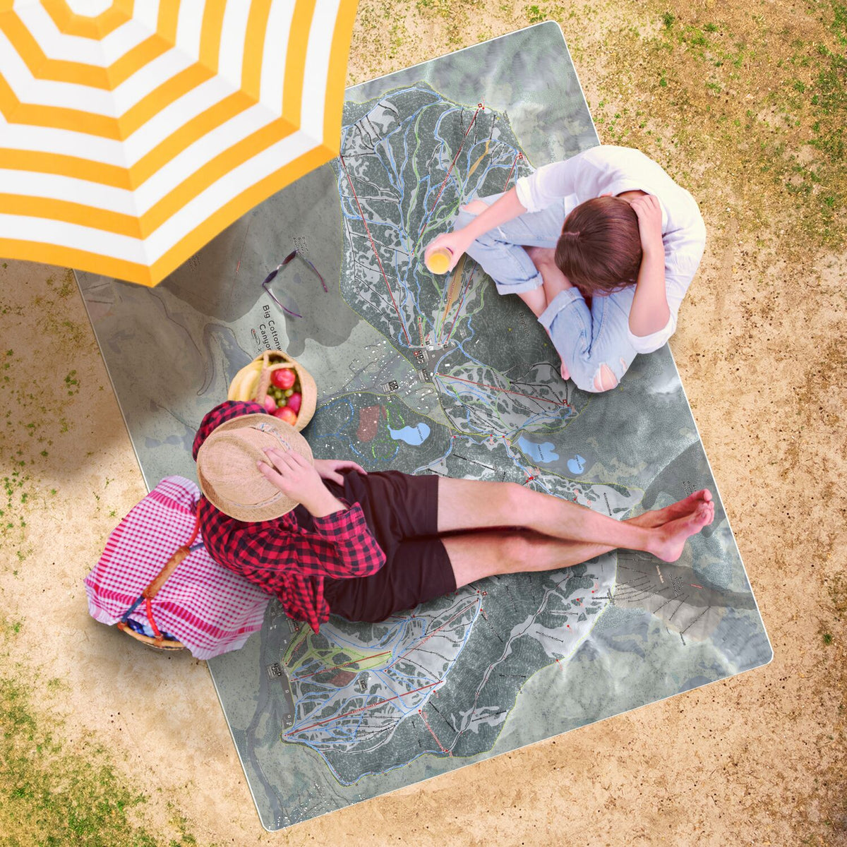 Big Cottonwood Canyon, Utah Ski Resort Map Printed Beach Towel - Powderaddicts