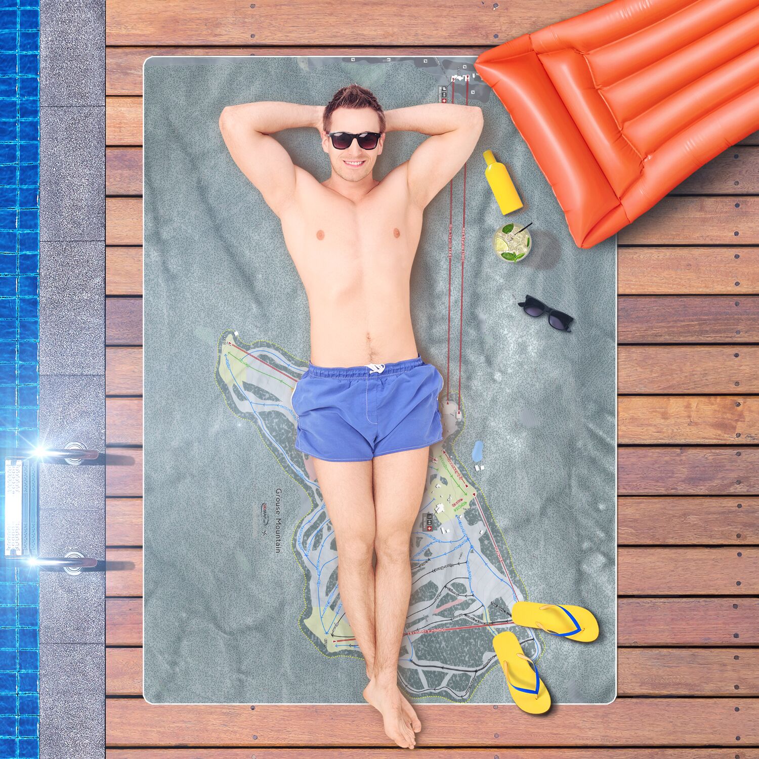 Grouse Mountain, British Columbia Ski Resort Map Printed Beach Towel - Powderaddicts