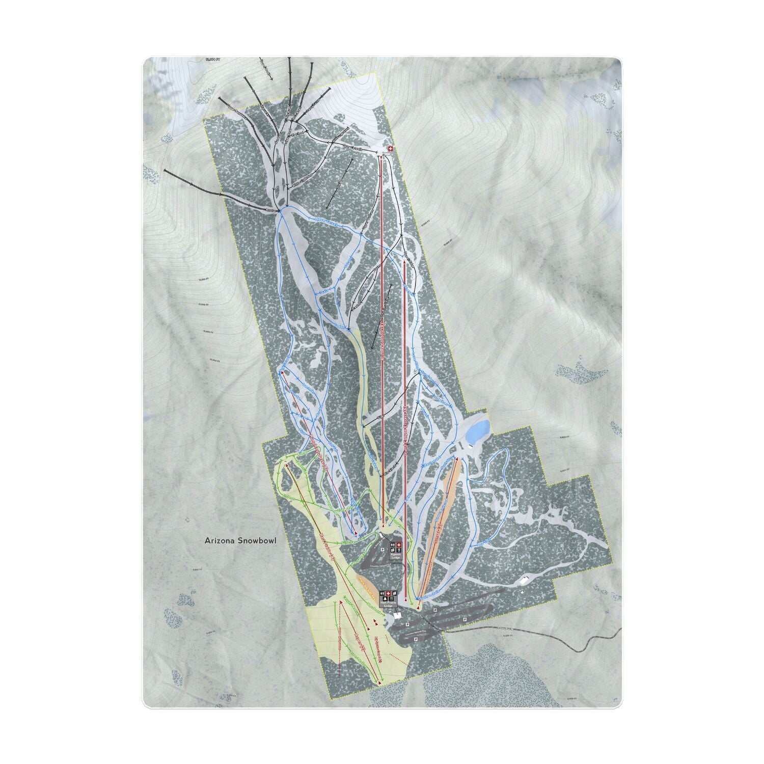 Arizona Snowbowl, Ski Resort Map Printed Beach Towel - Powderaddicts