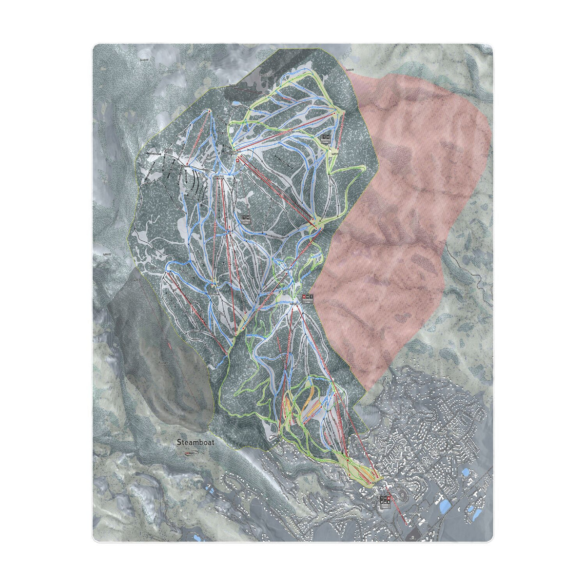 Steamboat, Colorado Ski Resort Map Printed Beach Towel - Powderaddicts