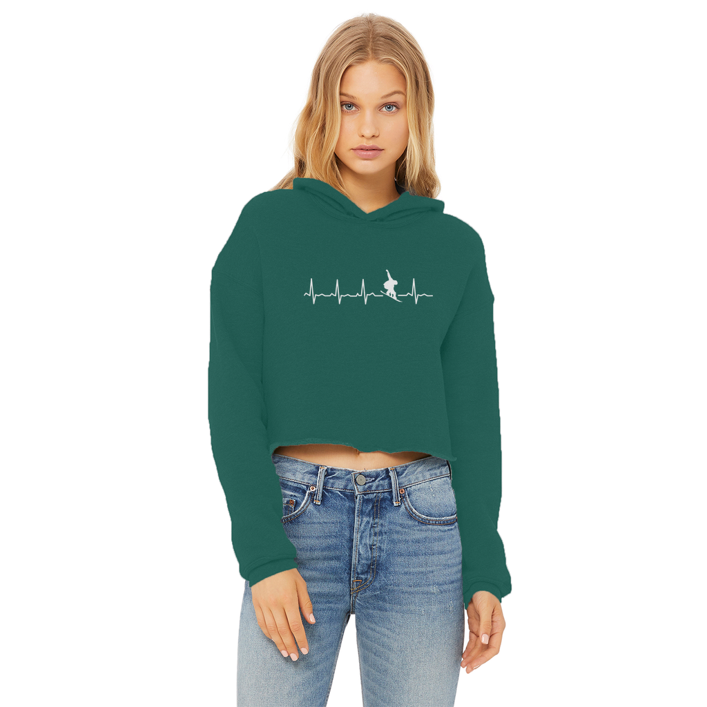 Snowboard Heartbeat Ladies Cropped Raw Edge Hoodie - Powderaddicts