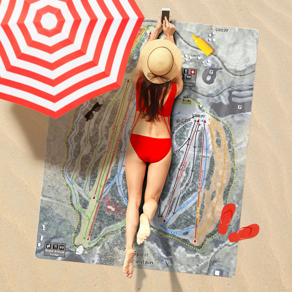 Spirit Mountain, Minnesota Ski Resort Map Printed Beach Towel - Powderaddicts