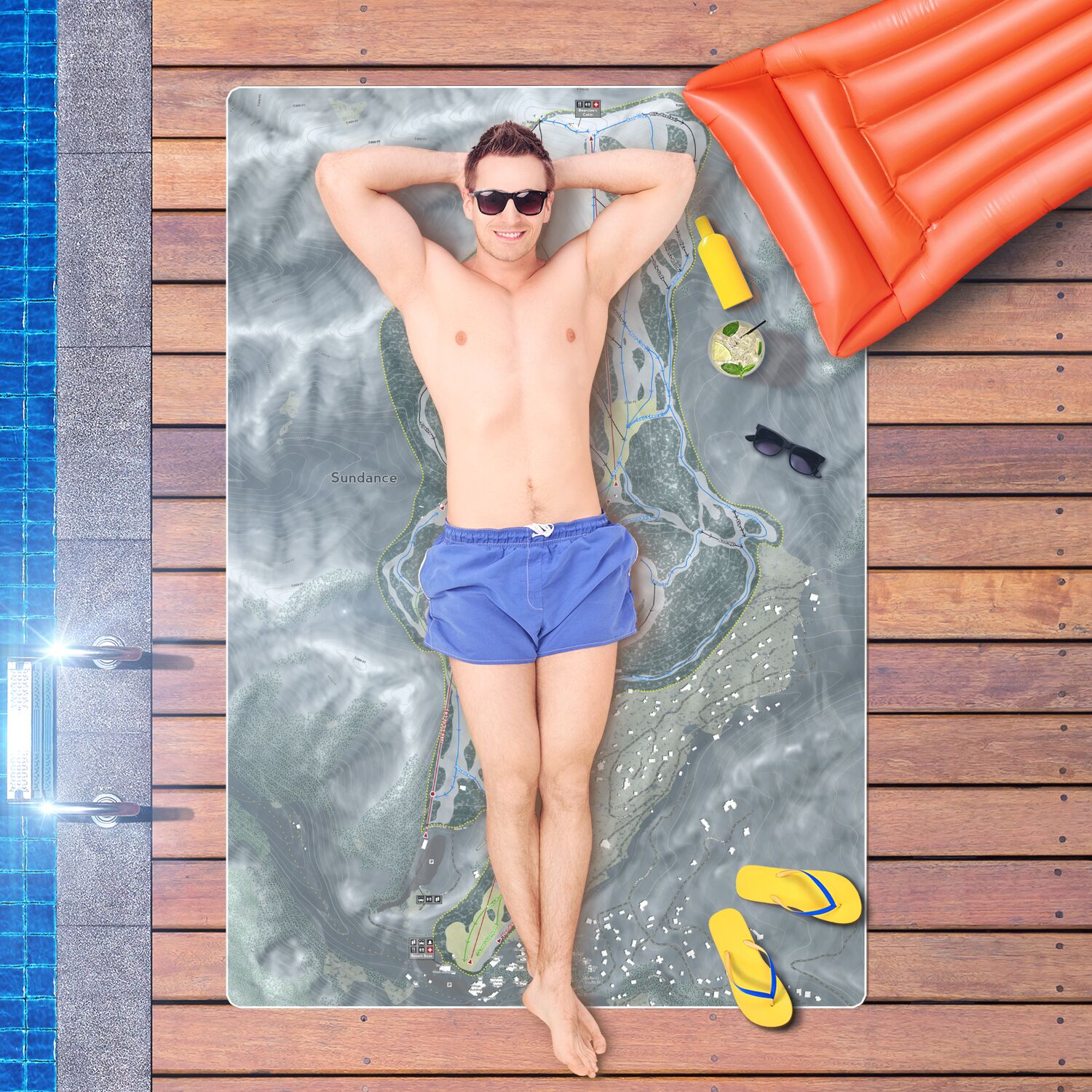 Sundance, Utah Ski Resort Map Printed Beach Towel - Powderaddicts