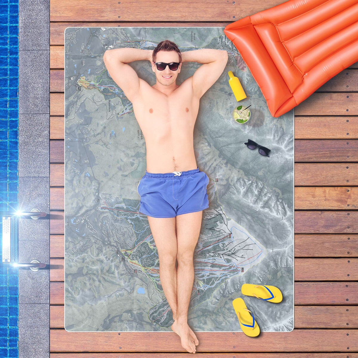 Aspen Snowmass, Colorado Ski Resort Map Printed Beach Towel - Powderaddicts