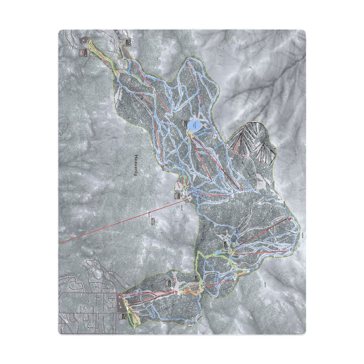 Heavenly, Nevada Ski Resort Map Printed Beach Towel