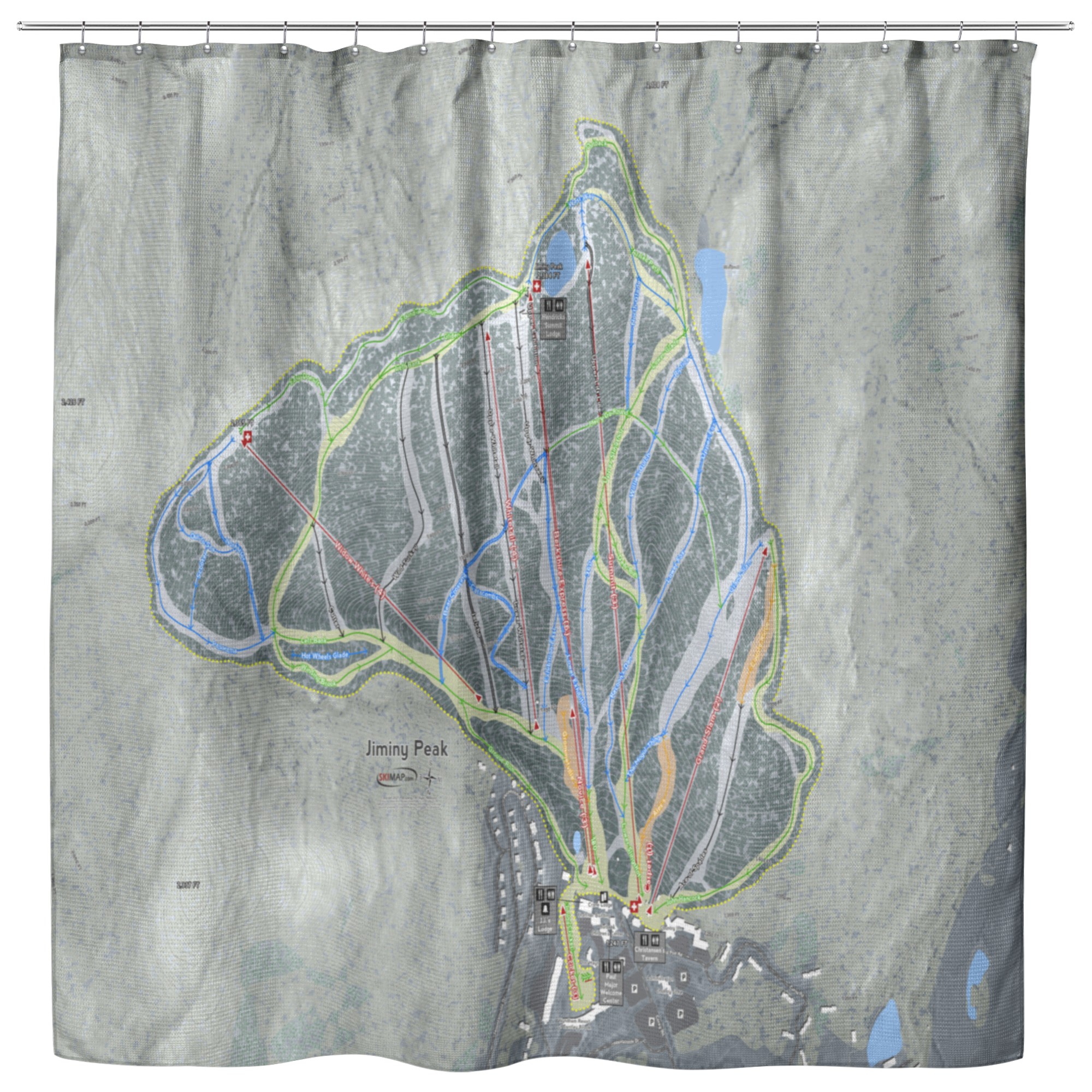 Jiminy Peak Ski Trail Map Shower Curtain - Powderaddicts