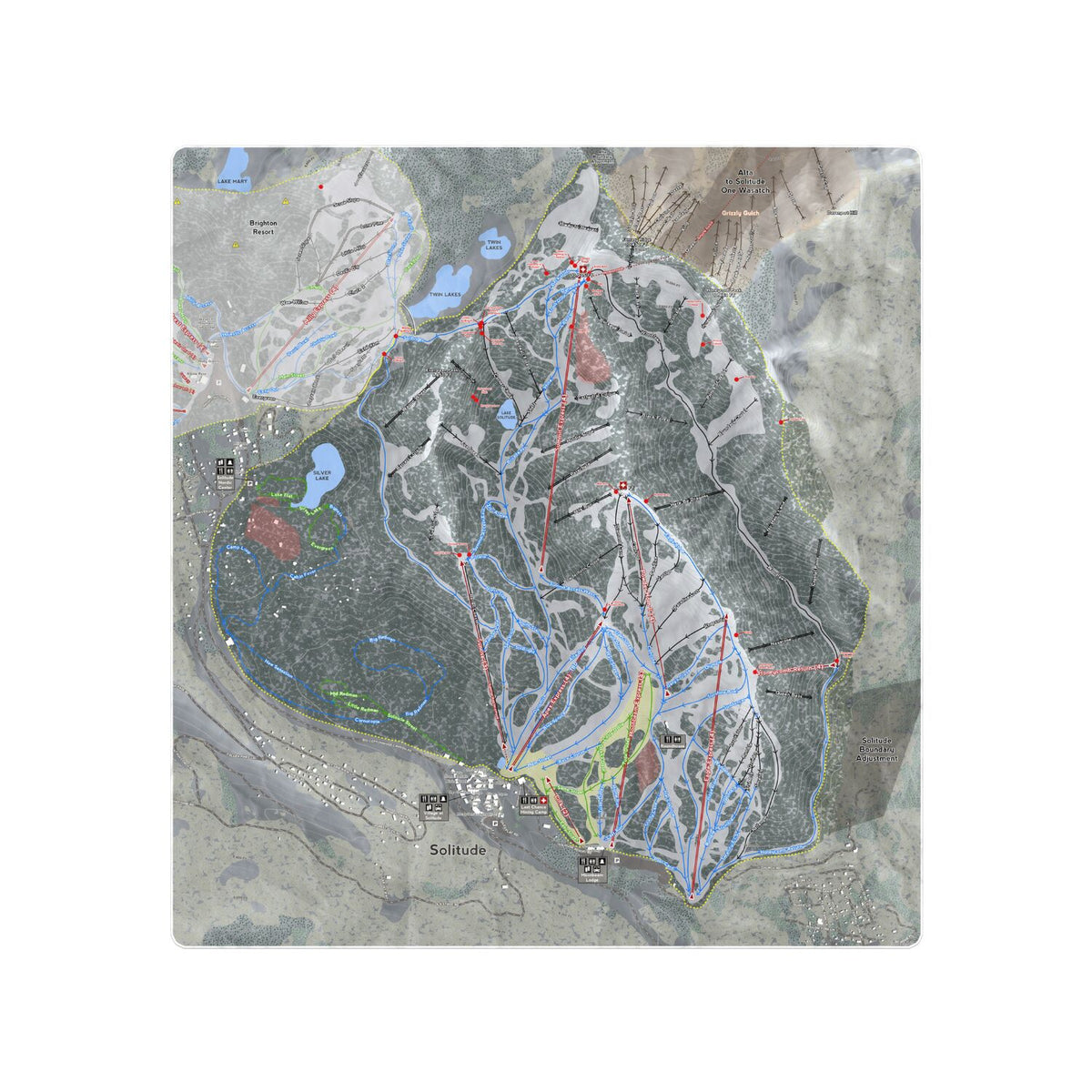 Solitude, Utah Ski Resort Map Printed Beach Towel - Powderaddicts