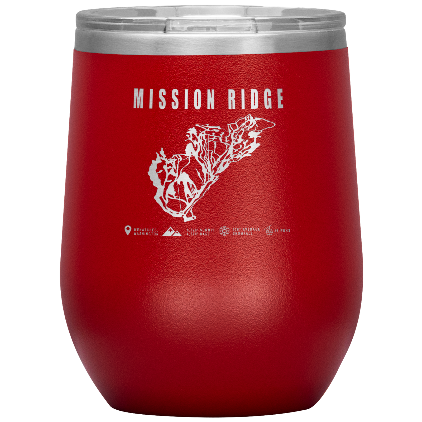 Mission Ridge, Washington Ski Trail Map Wine 12oz Tumbler - Powderaddicts