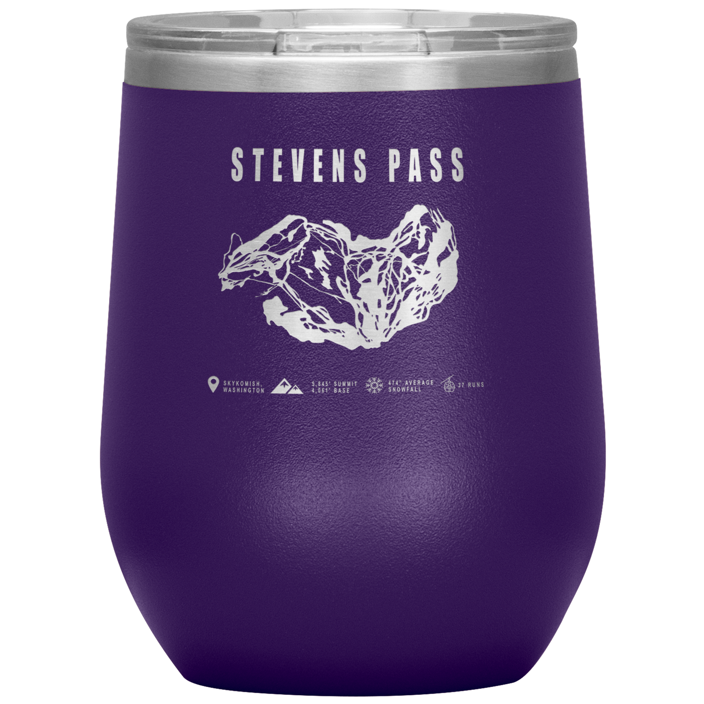 Stevens Pass, Washington Ski Trail Map Wine 12oz Tumbler - Powderaddicts