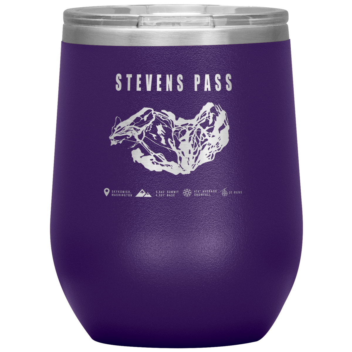 Stevens Pass, Washington Ski Trail Map Wine 12oz Tumbler - Powderaddicts