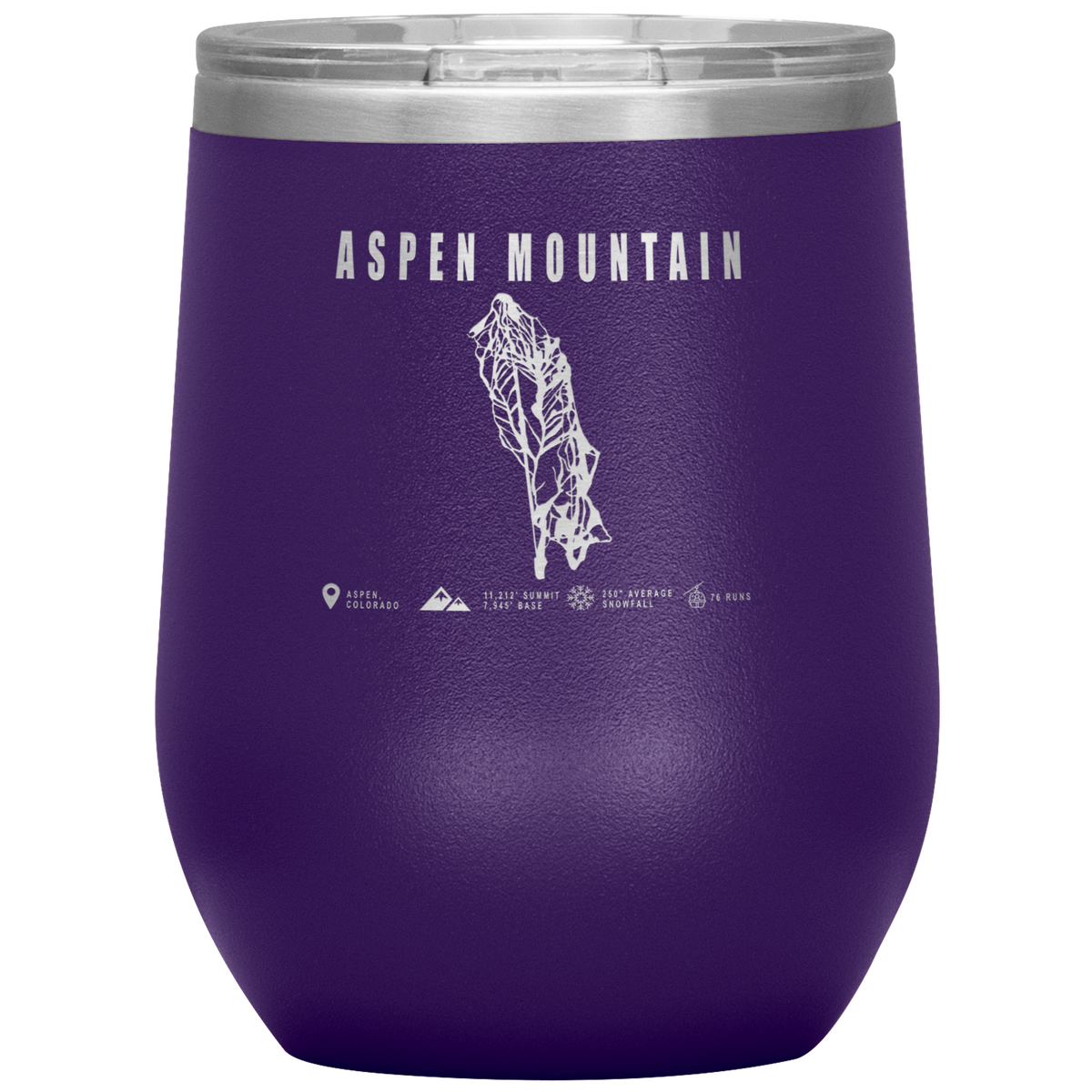 Aspen Mountain Colorado Ski Trail Map Wine 12oz Tumbler - Powderaddicts